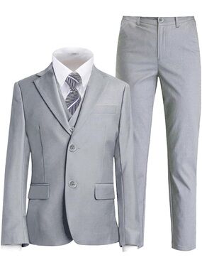Boys Light Gray Tuxedo Suit Jacket & Trousers Formal Size 14 Three Piece